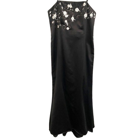 Betsey & Adam - Satin long dress mother of bride embroidered front /back size 14 - Picture 1 of 6